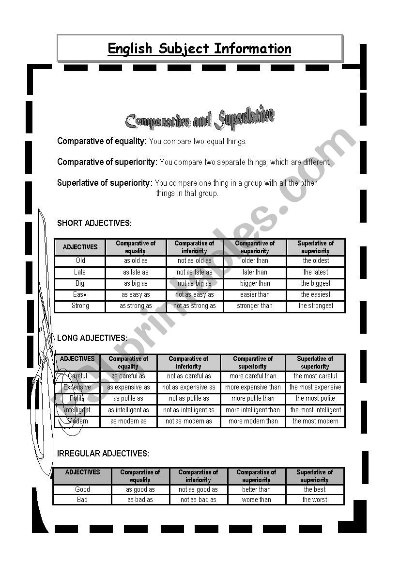 Adjectives Degrees worksheet