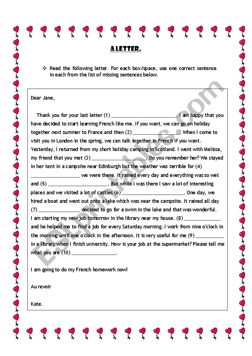 A Letter worksheet