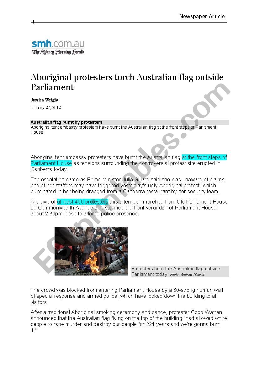 Newspaper article - Aboriginal protests