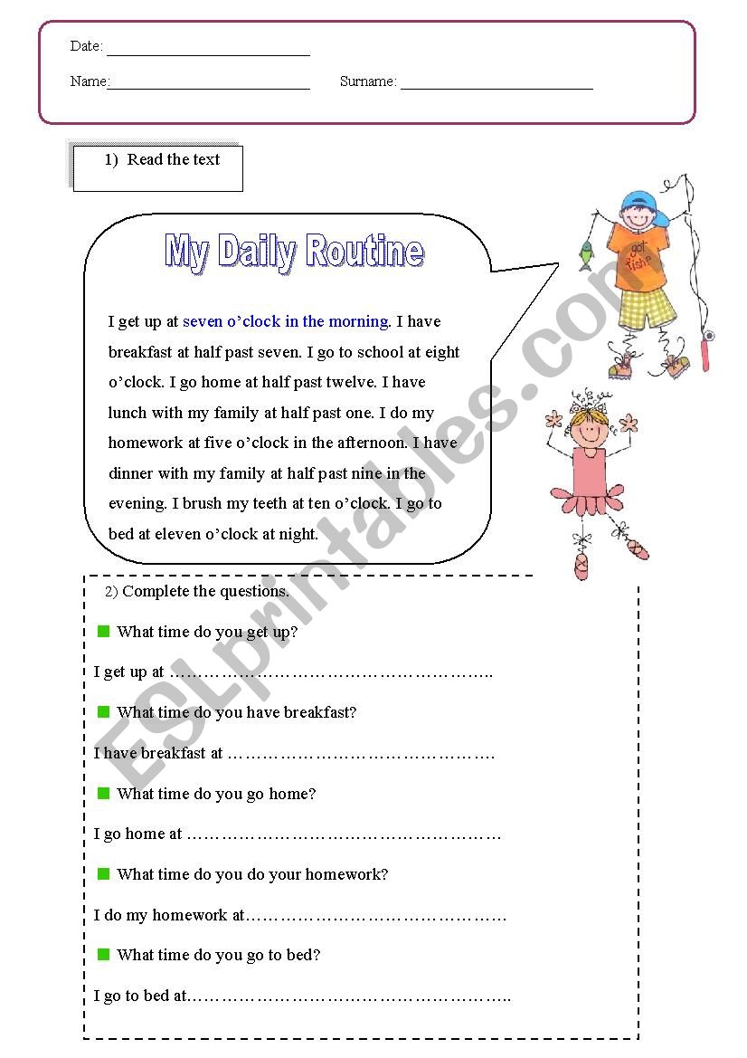 daily rourtine worksheet