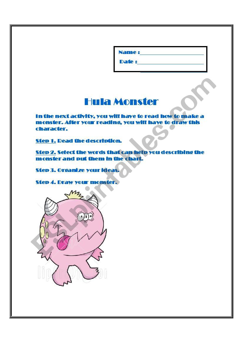 Draw the monster worksheet