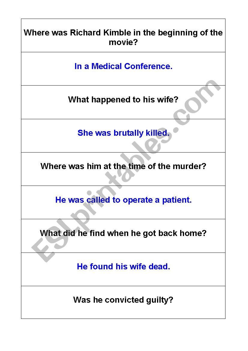 the fugitive matching game. worksheet