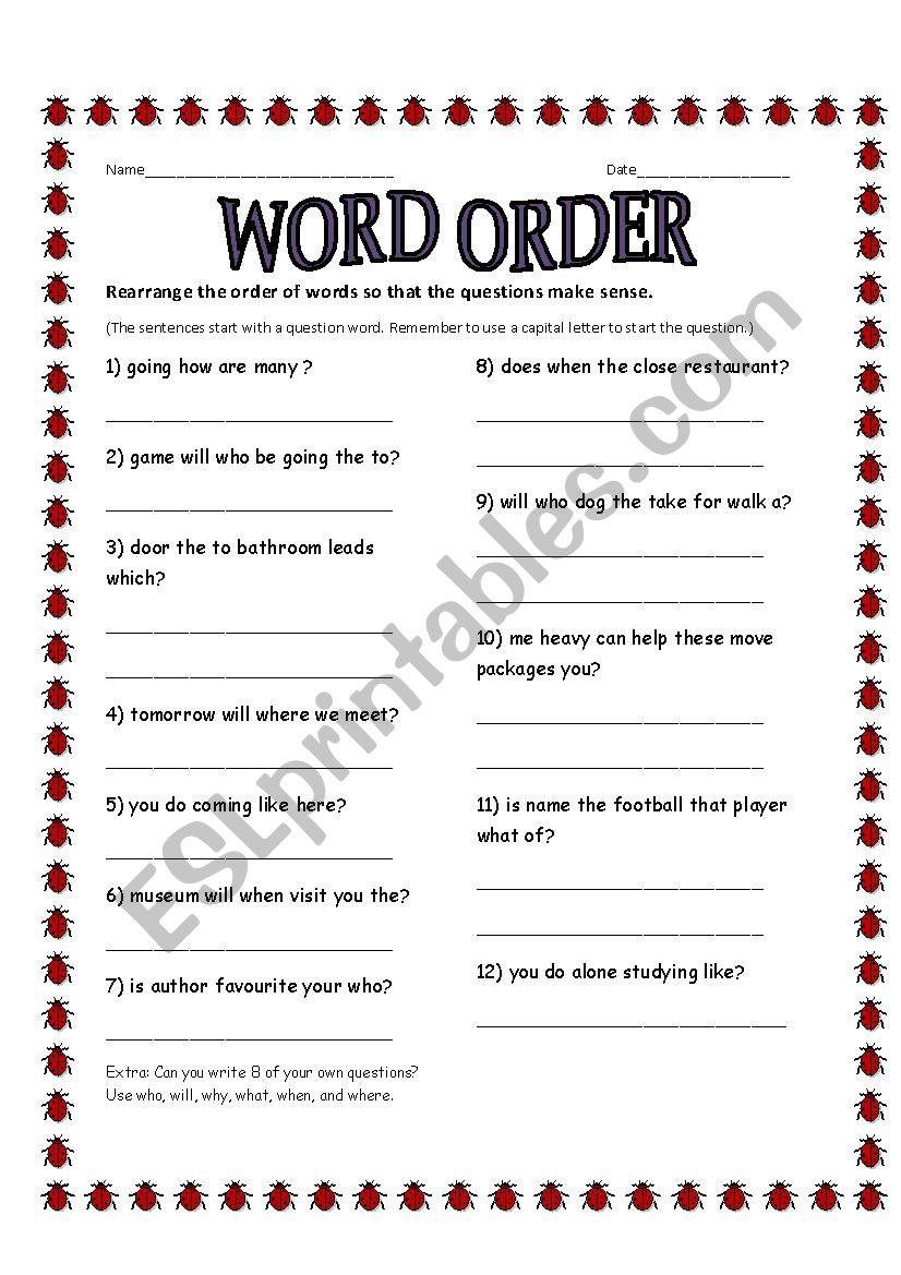unscramble the questions worksheet