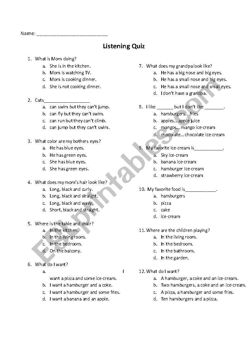 Listening Quiz  worksheet