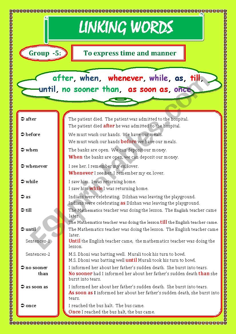 LINKING WORDS Conjunctions Adverbs Page 06 ESL Worksheet By Ikram Jeseen