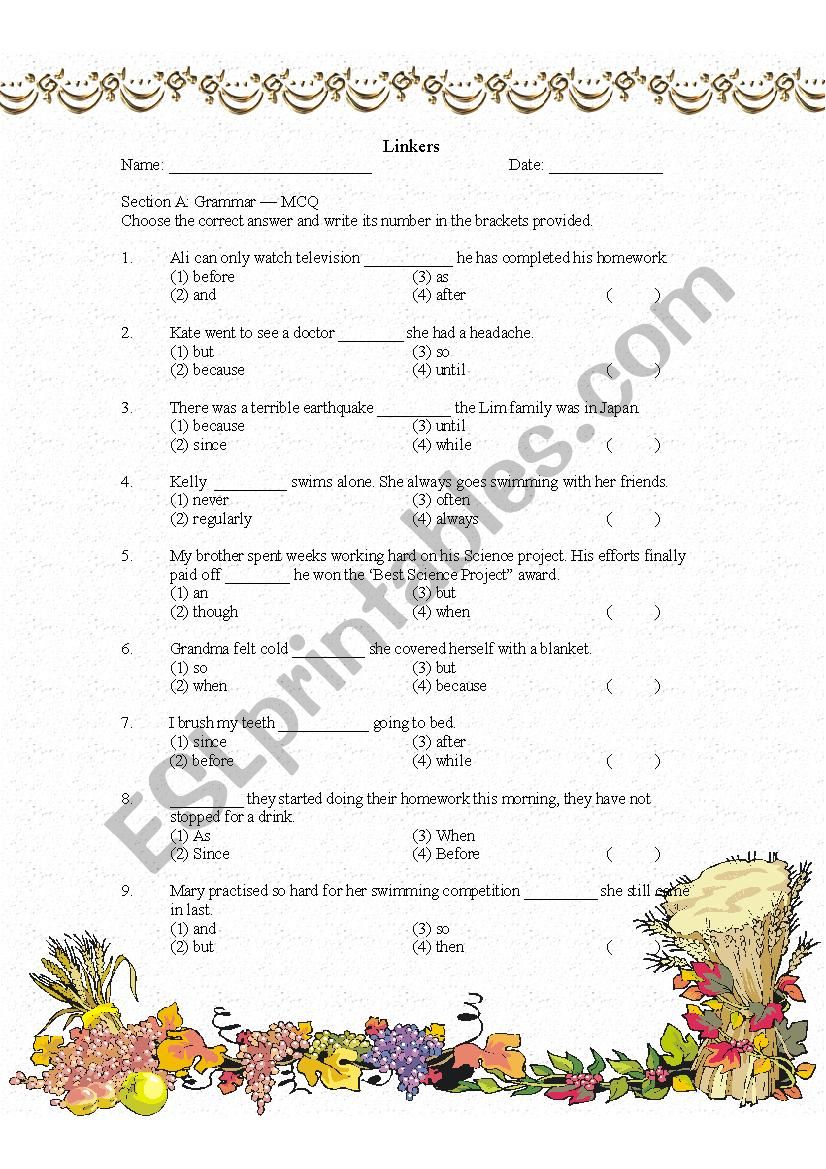 Linkers worksheet