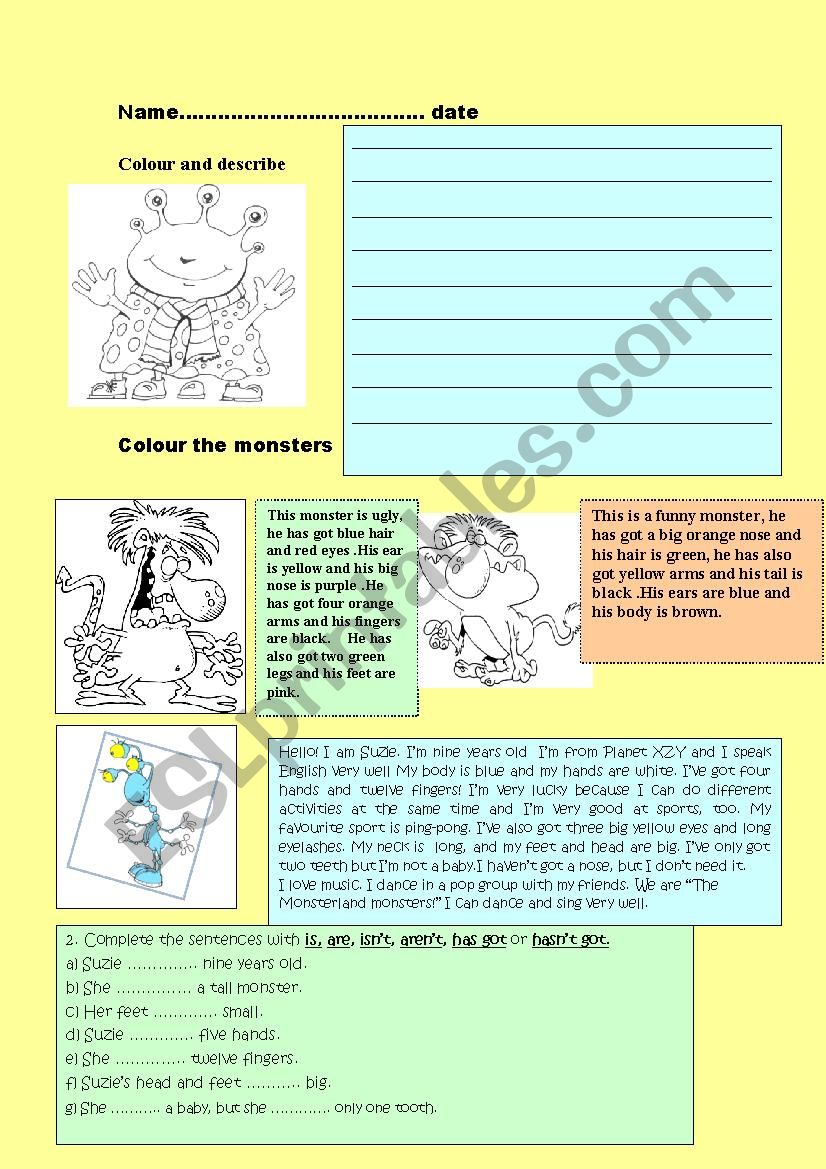 Parts of the body and colors with monsters