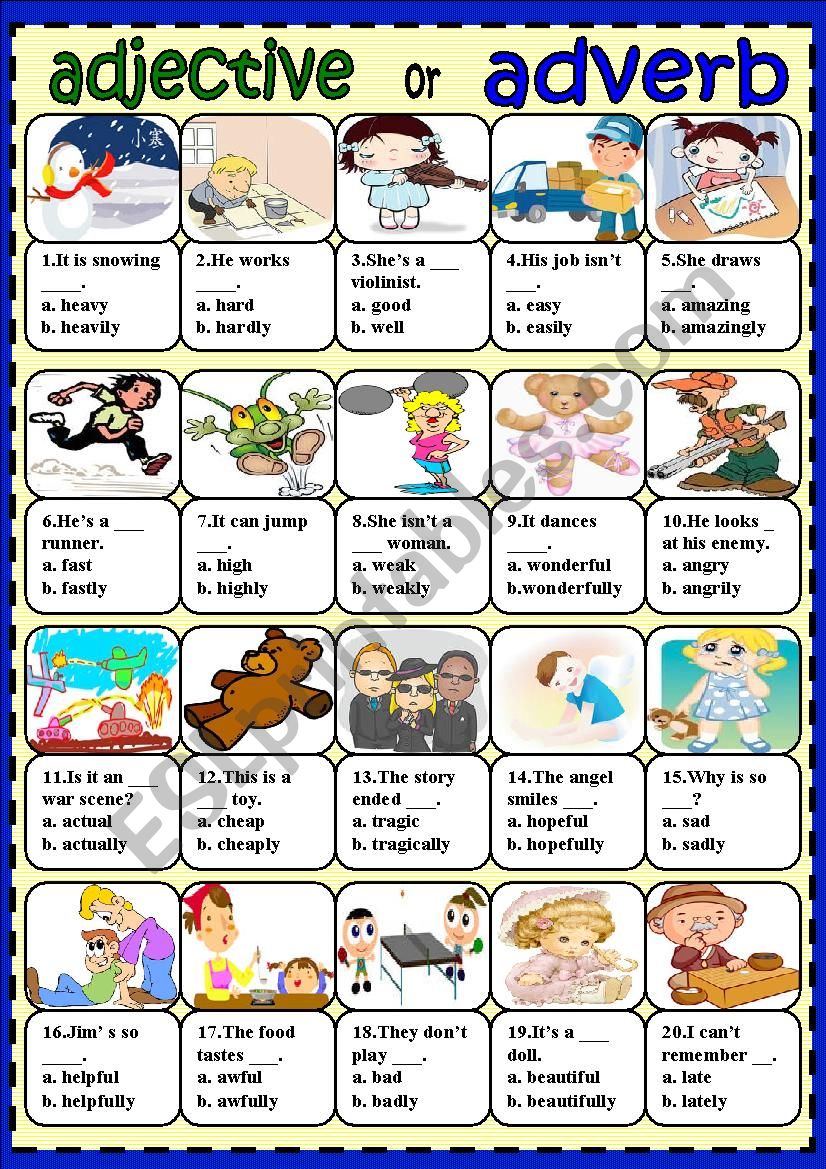 Esl Adjectives And Adverbs Worksheets