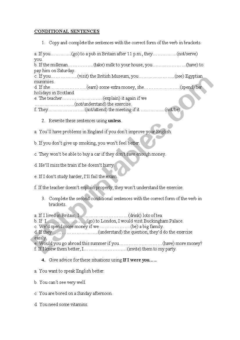 Conditional activities worksheet