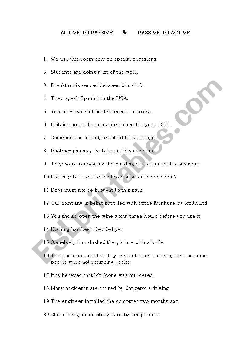 Active and Passive voice worksheet