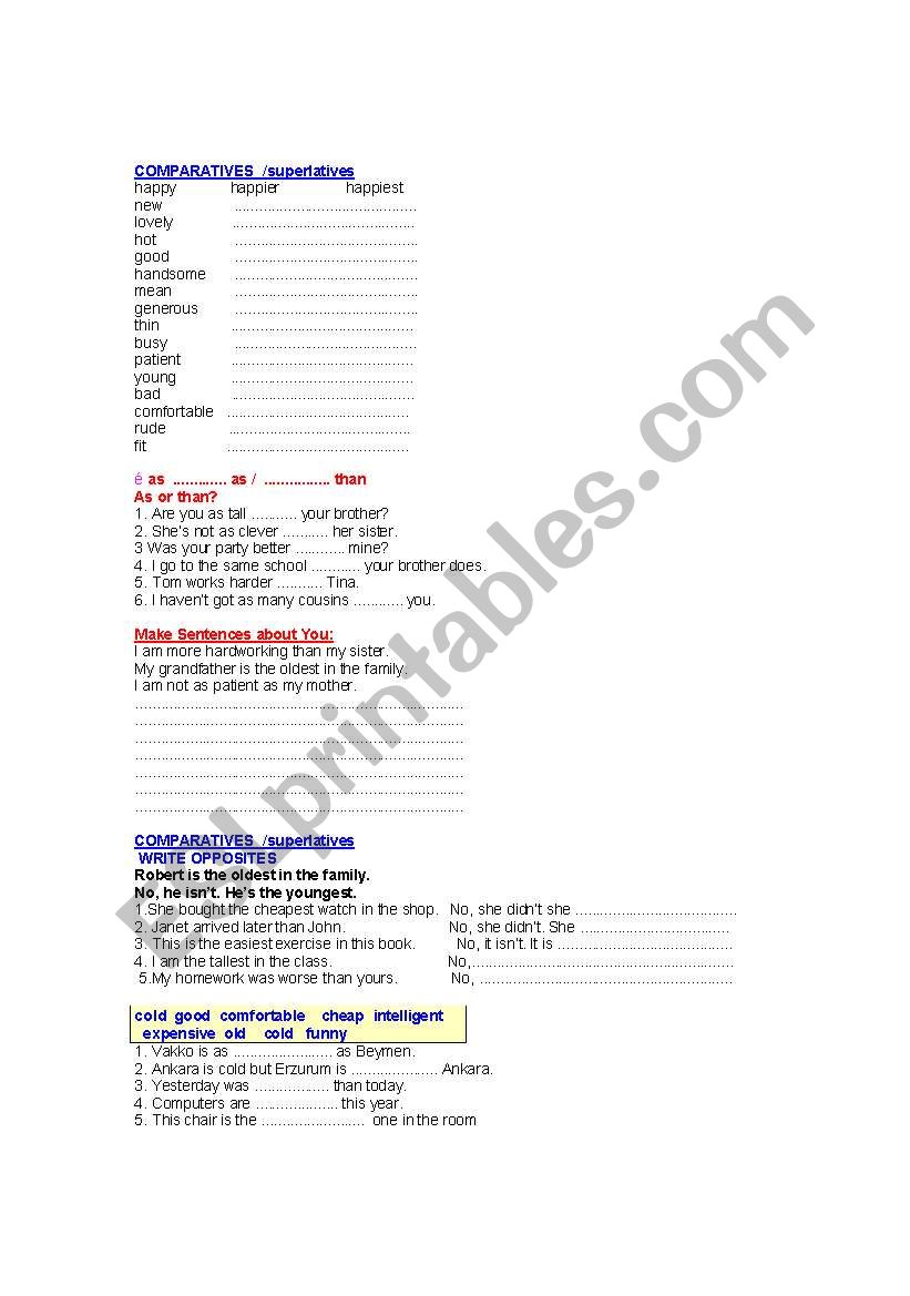 suparlative comparative worksheet