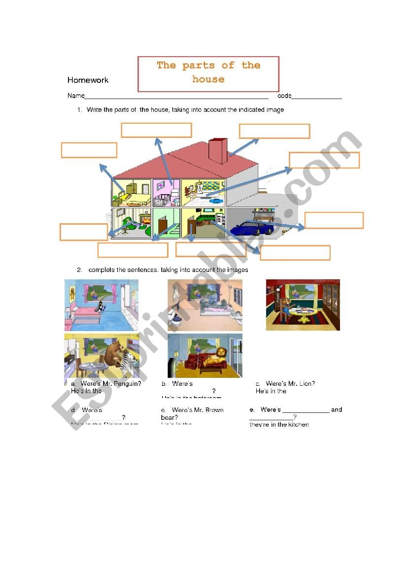 The parts of the house worksheet