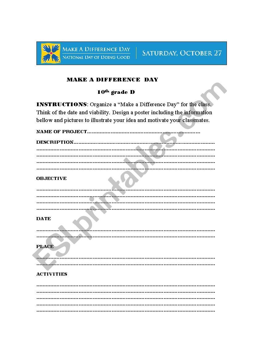 MAKE A DIFFERENCE DAY worksheet