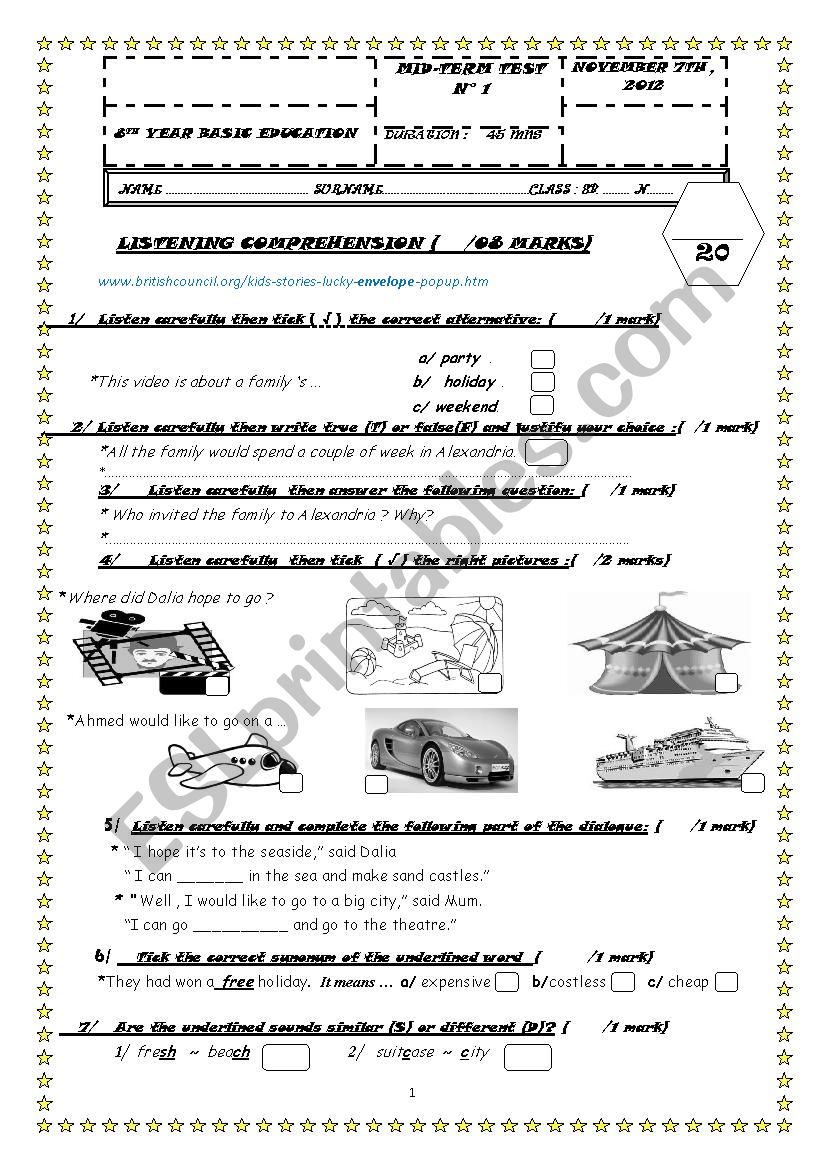 8th MID-TERM EXAM N1 worksheet