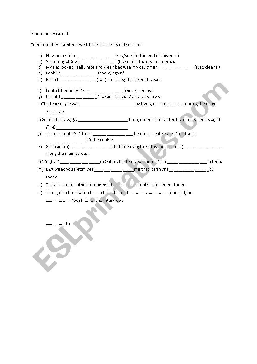 Grammar tenses mix worksheet