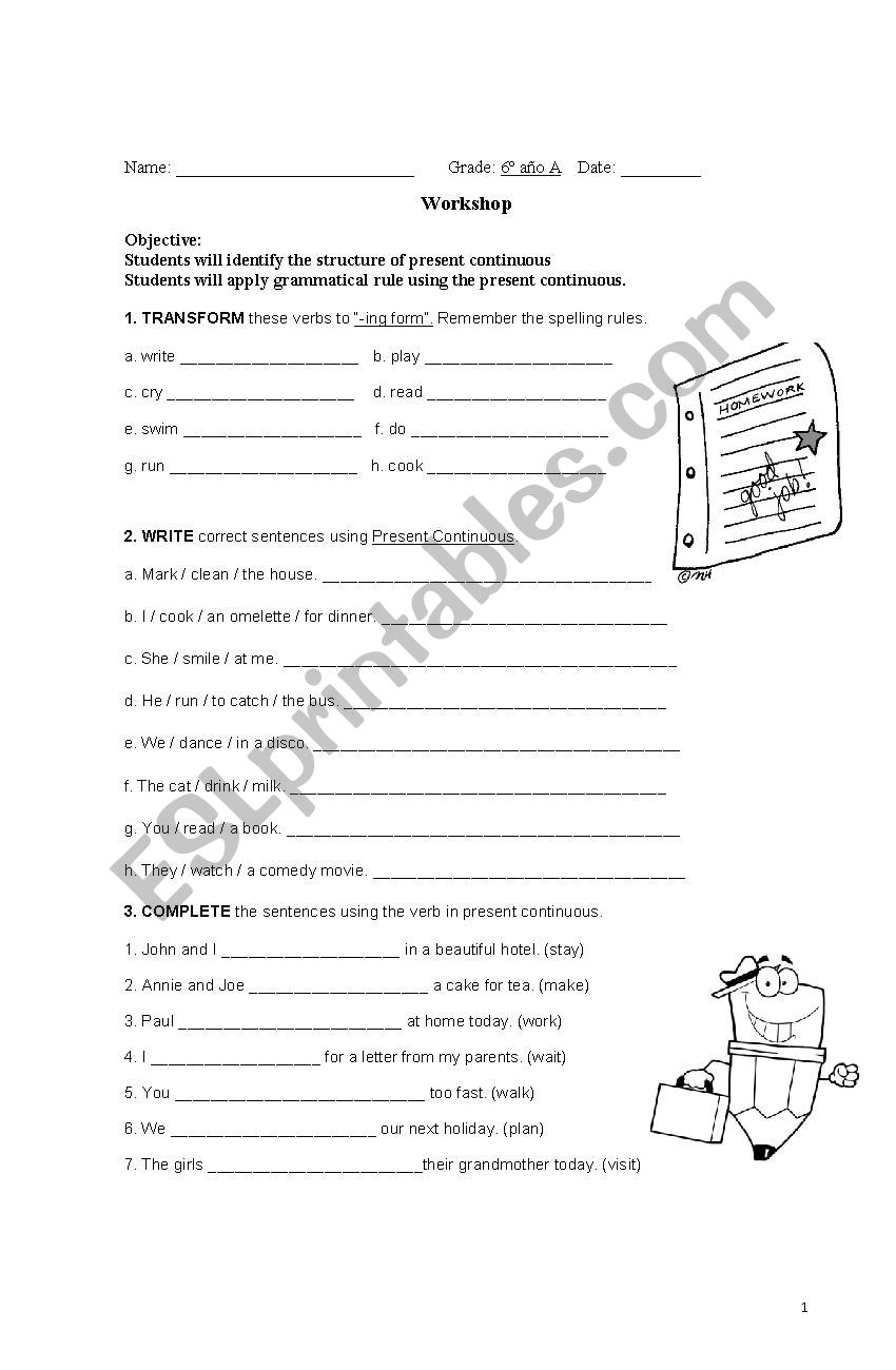 present continuos worksheet