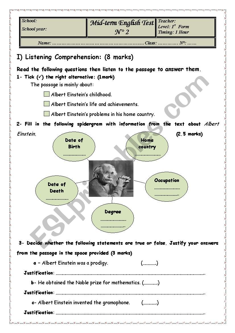 Mid-term English Test    1st  Form (part1)