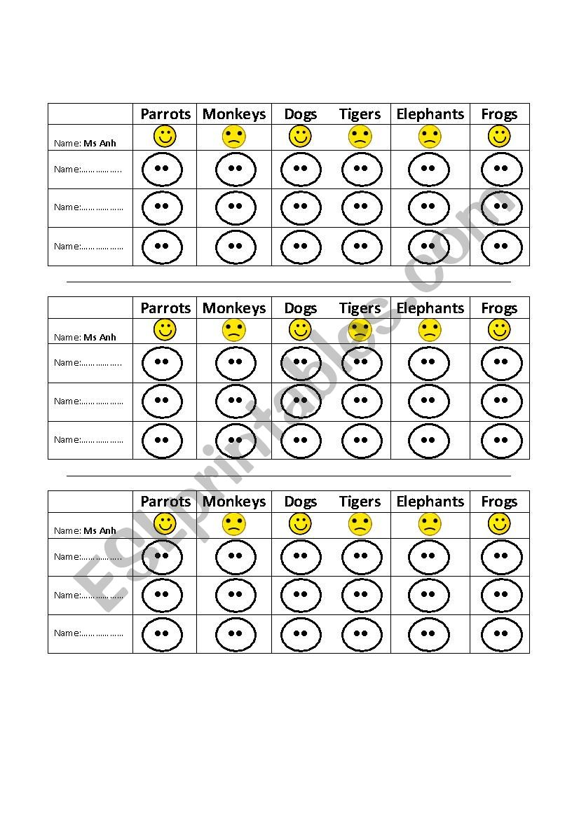 animal survey worksheet