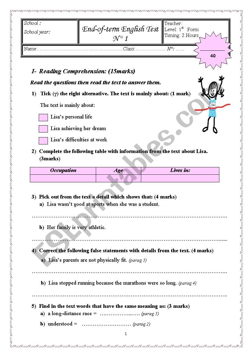 End-of-term English Test  N 1  1st   Form