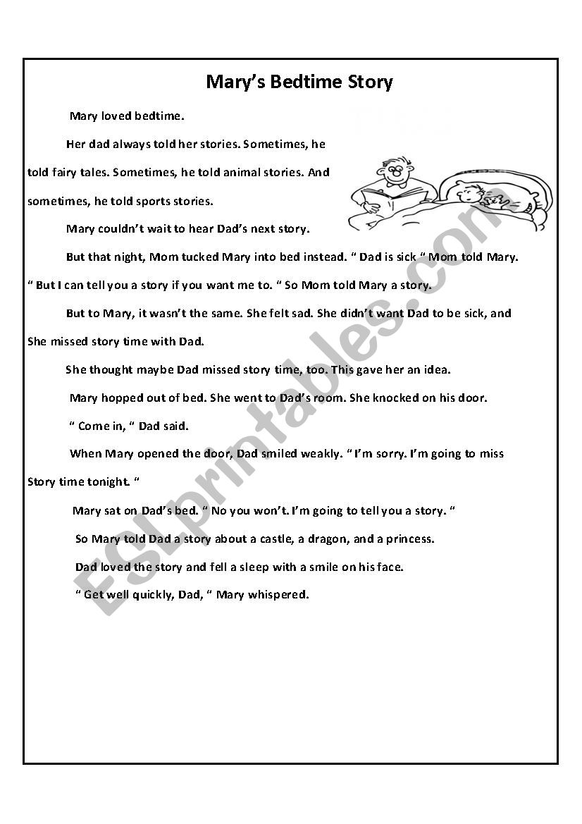 Marys Bedtime Story worksheet