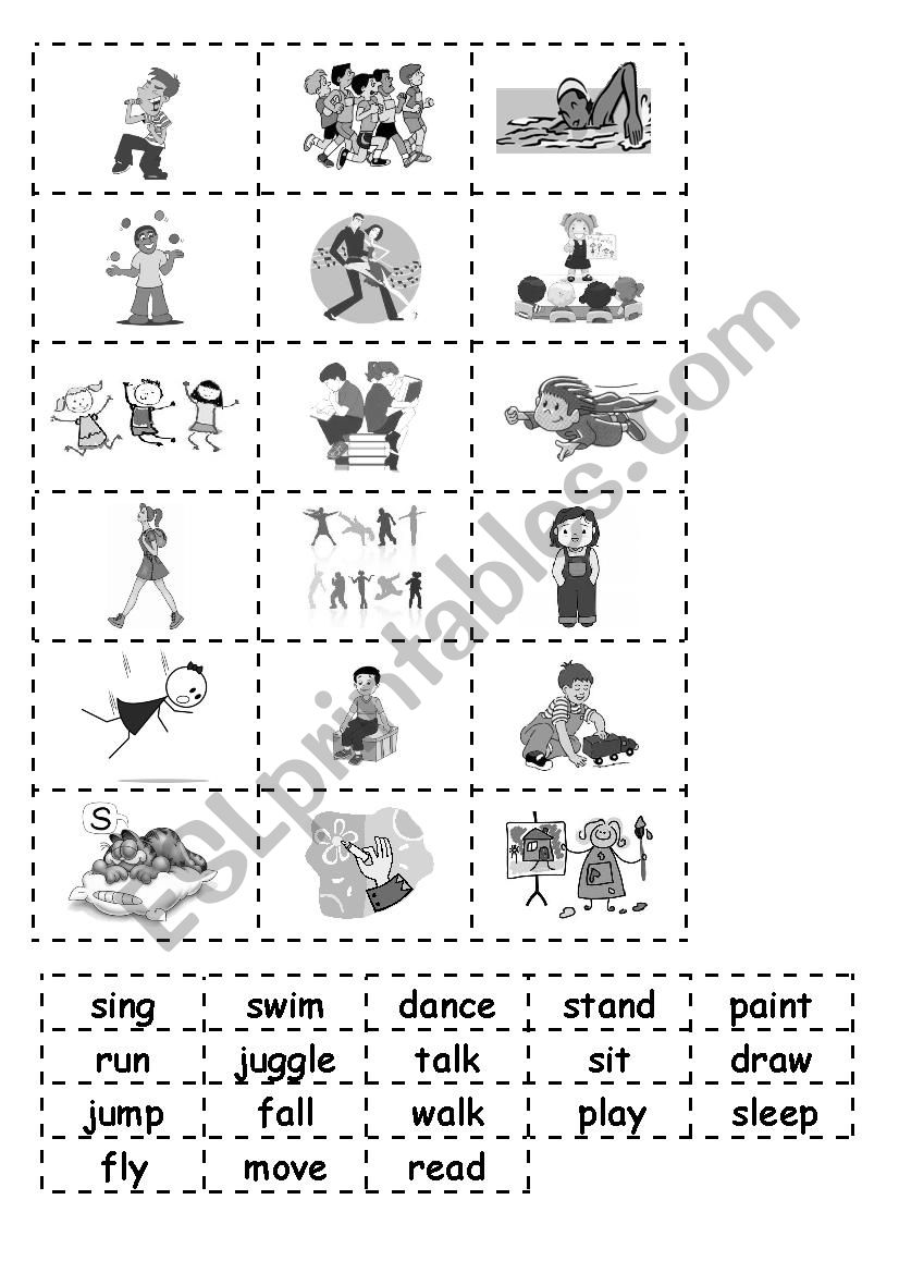 Actions verbs - matching worksheet