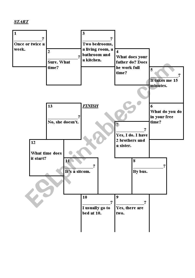 Board game worksheet