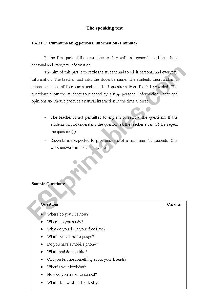 The Speaking Test  worksheet