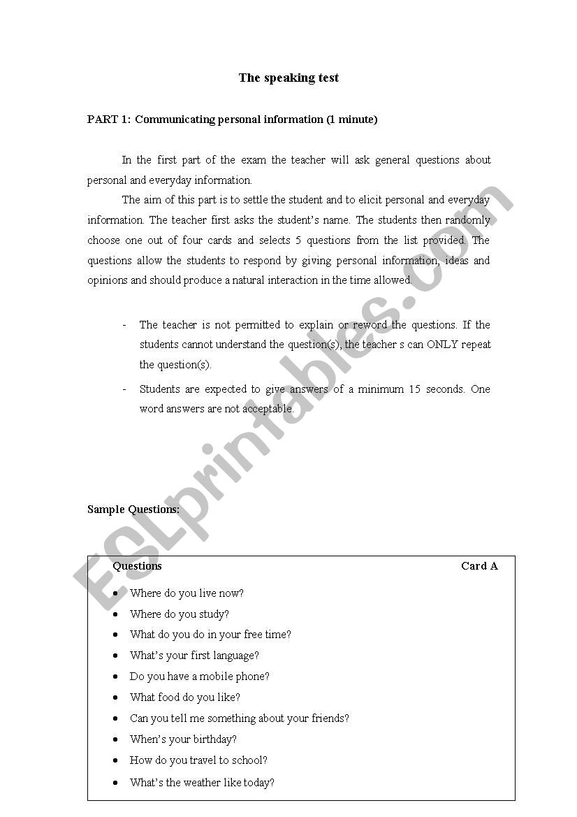 The Speaking Test  worksheet