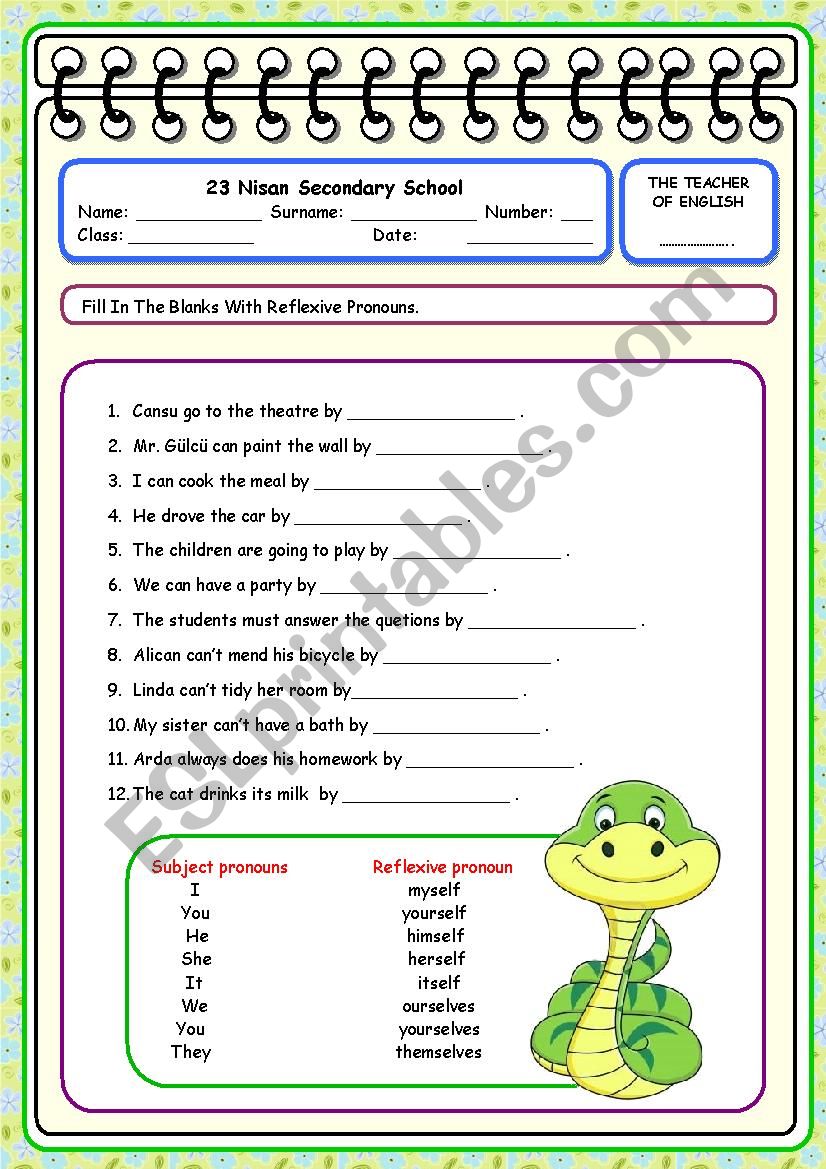 Reflexive Pronouns worksheet