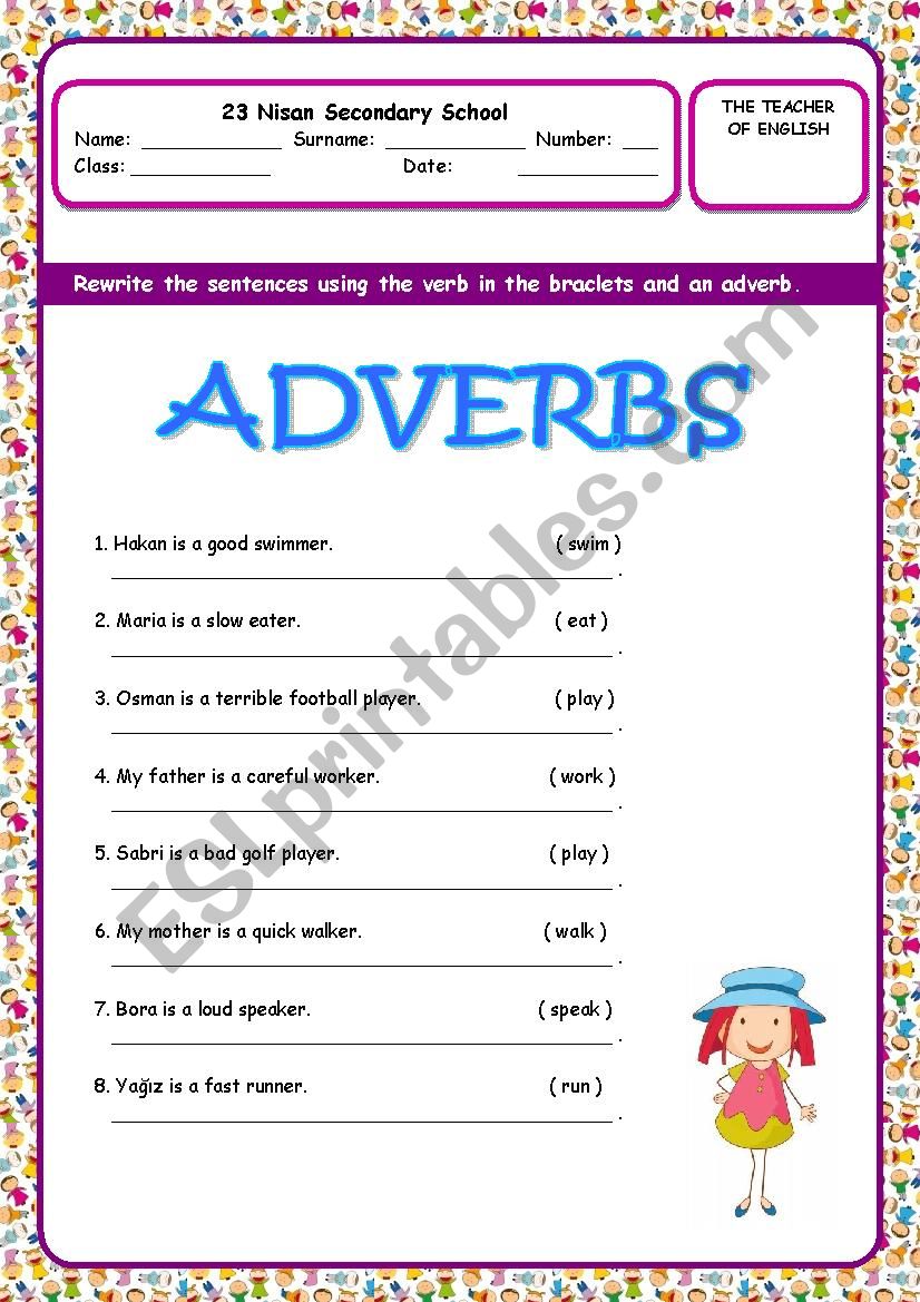 Adverbs worksheet