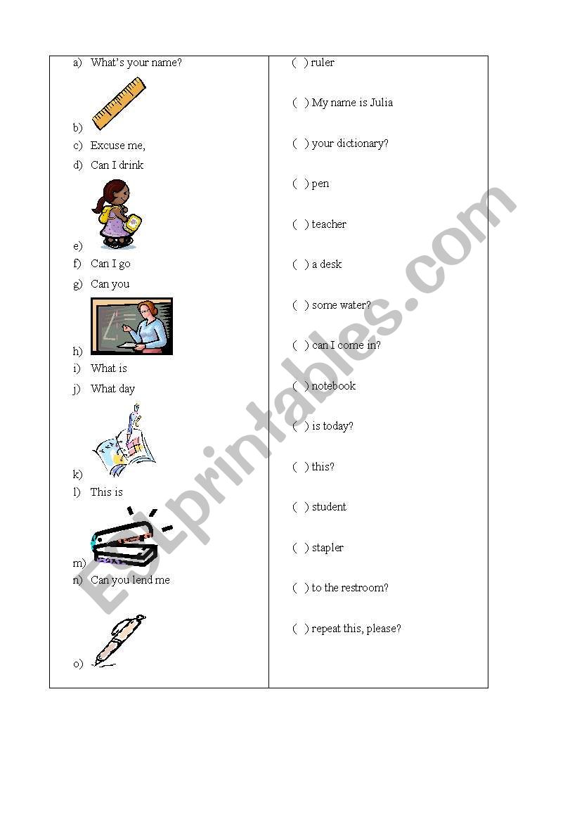 Match the columns worksheet