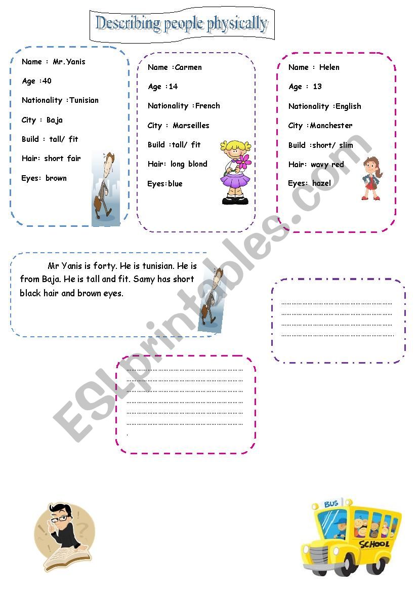 describing people physically worksheet