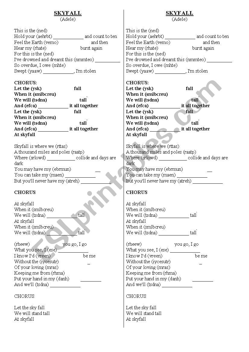 Skyfall worksheet