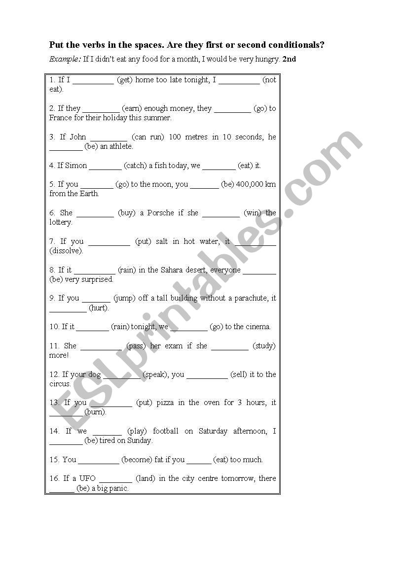 First and Second Conditional worksheet