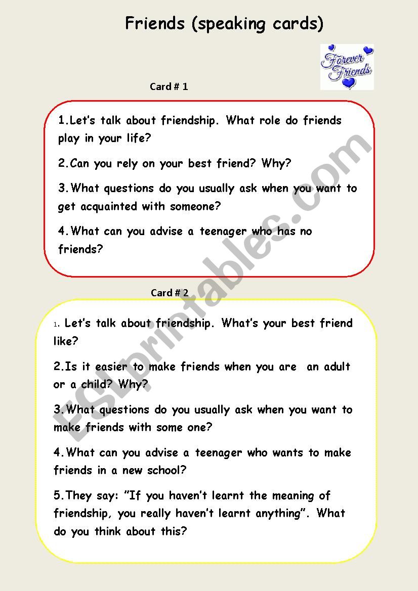 Friends ( speaking cards) worksheet