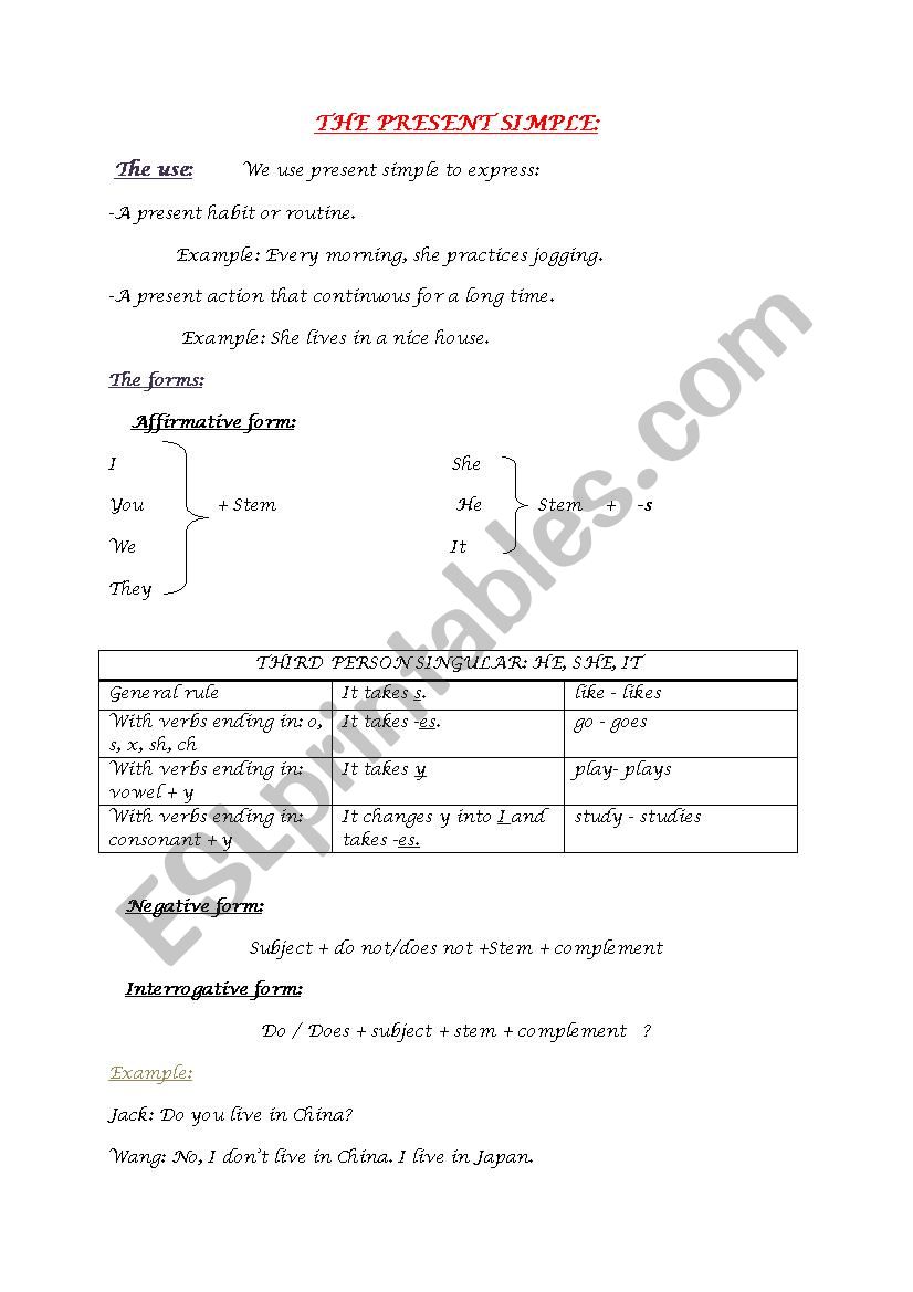 the present simple worksheet