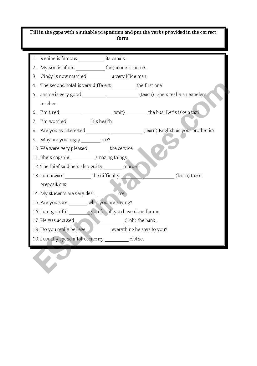 Prepositions worksheet