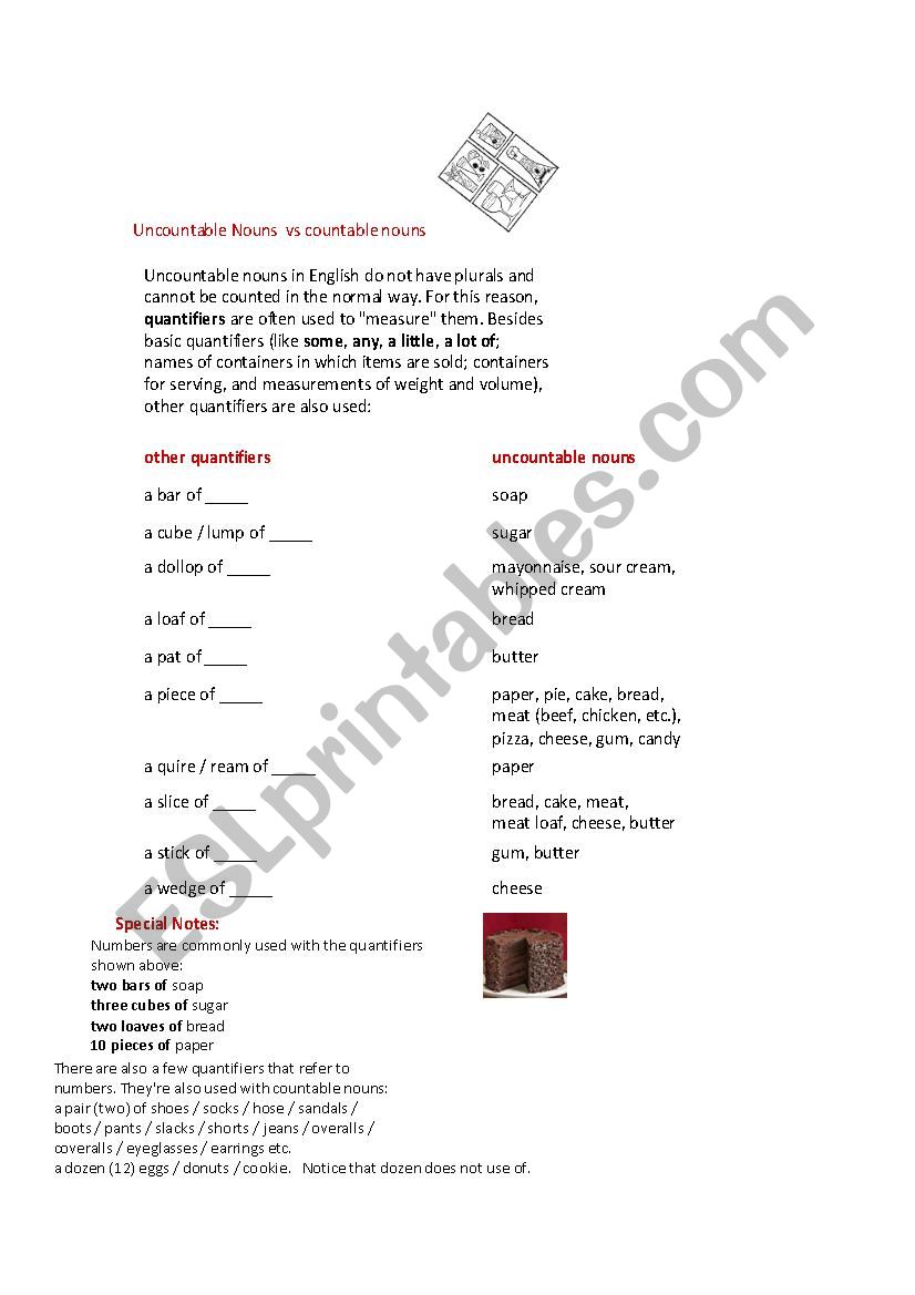 uncountable nouns worksheet