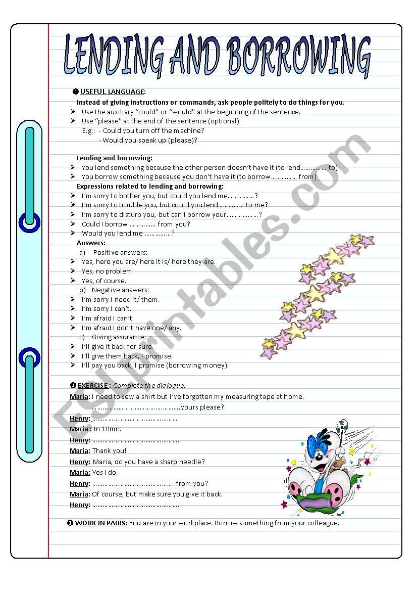 LENDING AND BORROWING worksheet