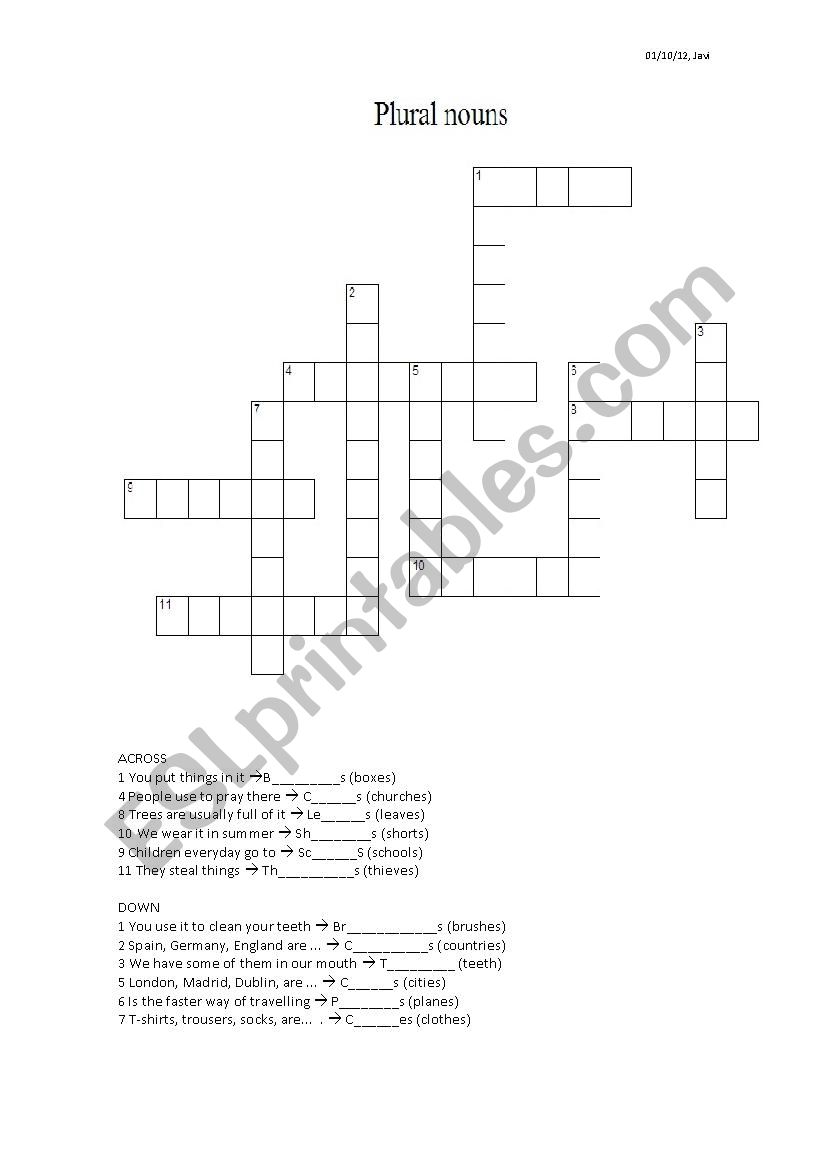 Plural of nouns worksheet