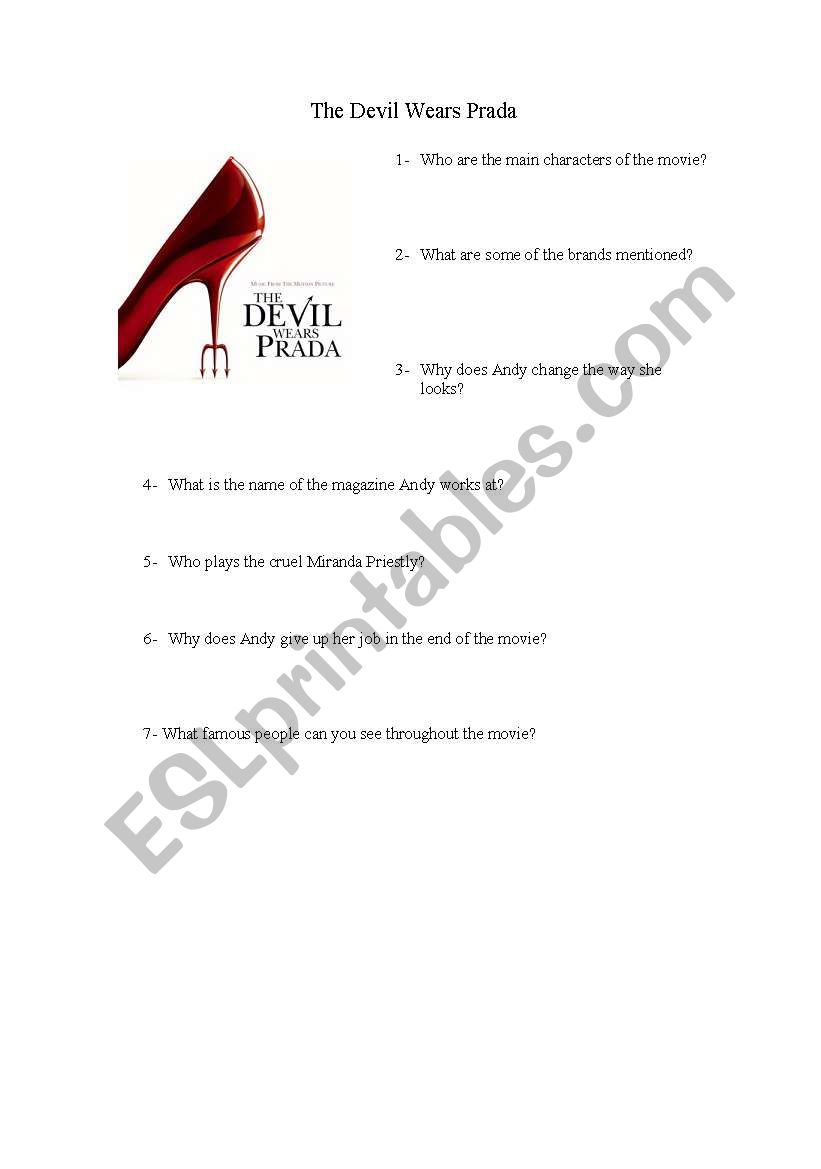 The Devil Wears Prada worksheet