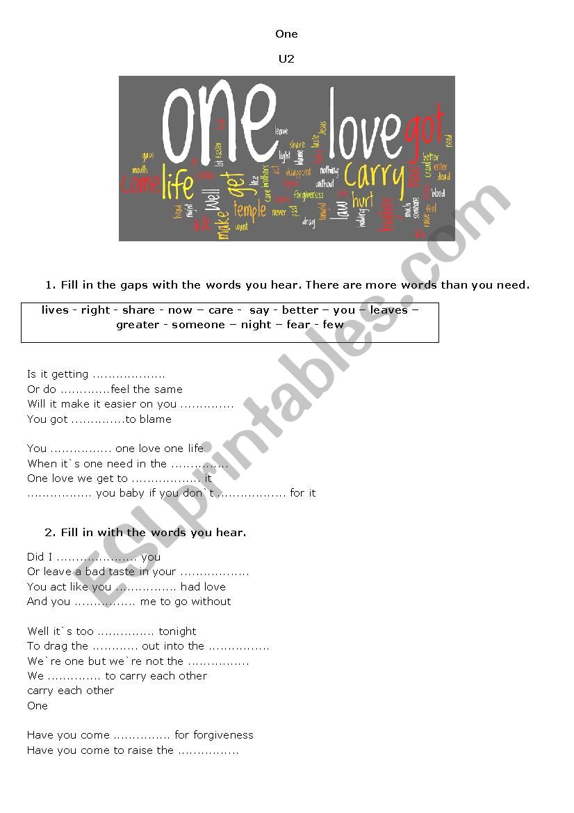 ONE - U2 worksheet