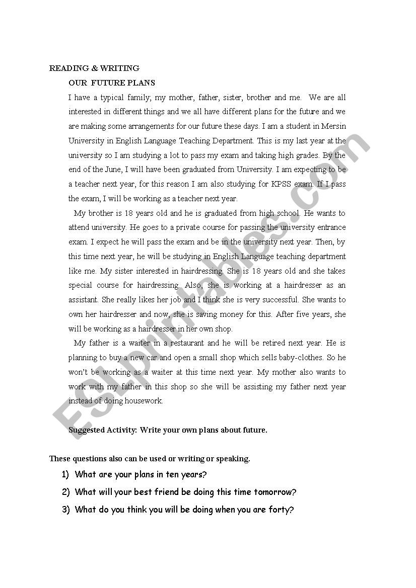 FUTURE CONTINUOUS worksheet