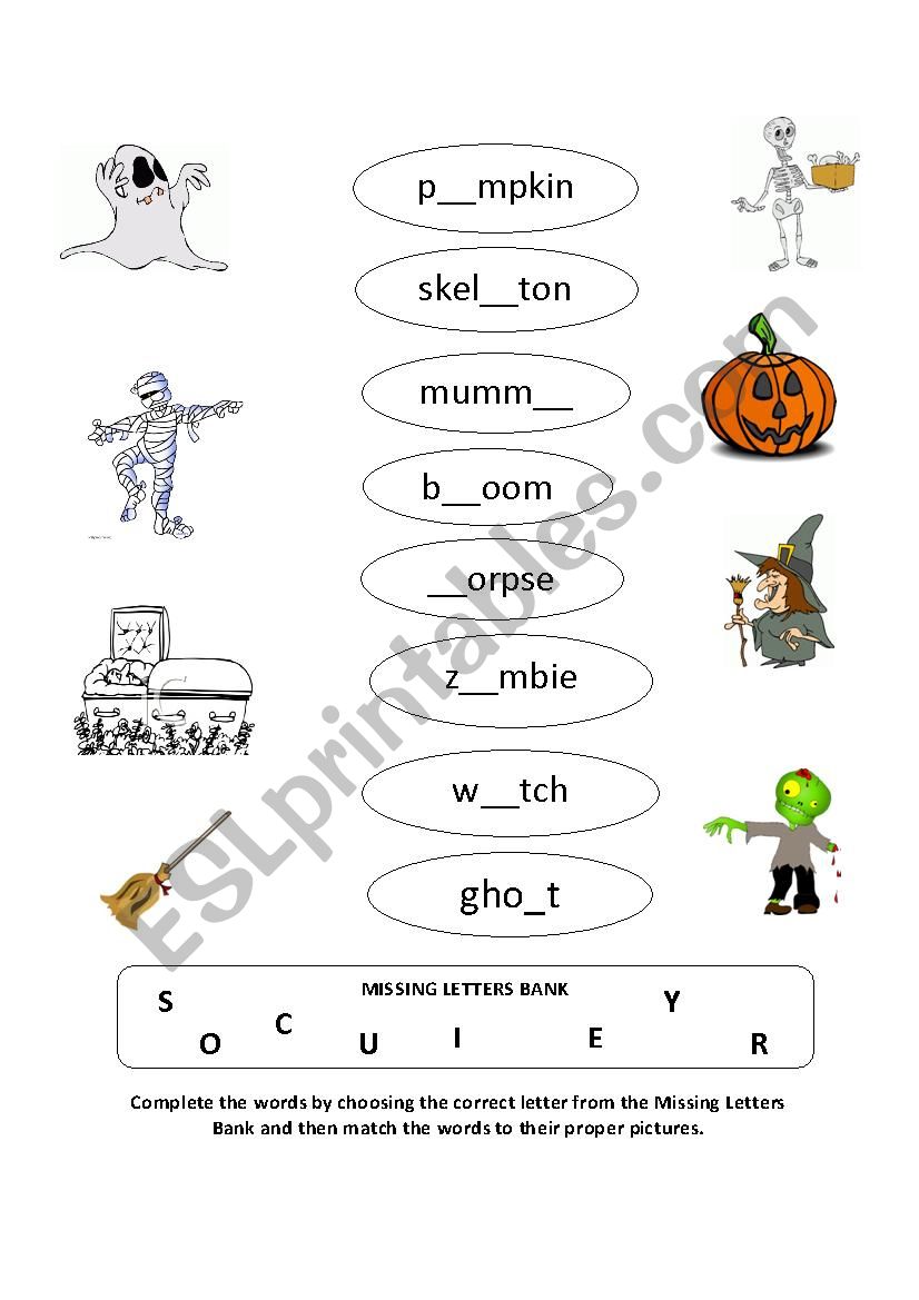 Halloween Spelling and Matching Type (From the book In a dark, dark room)