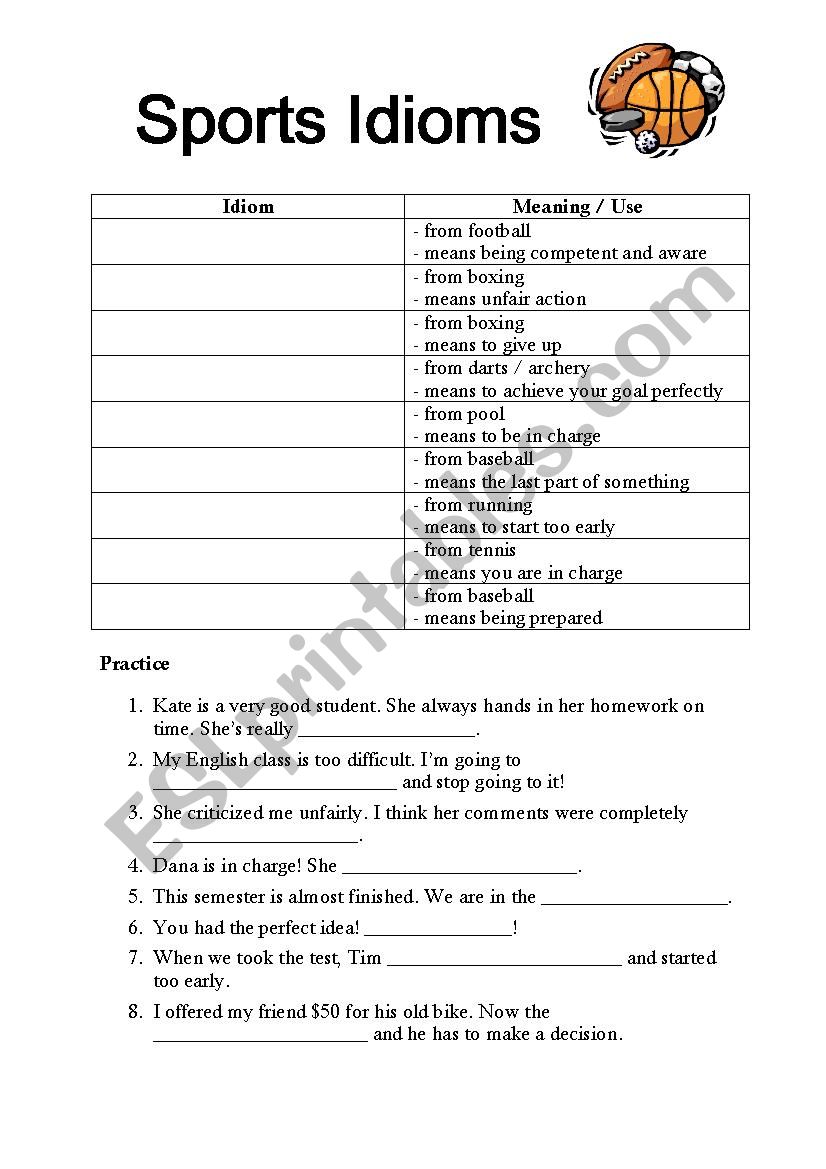 Sports Idioms worksheet