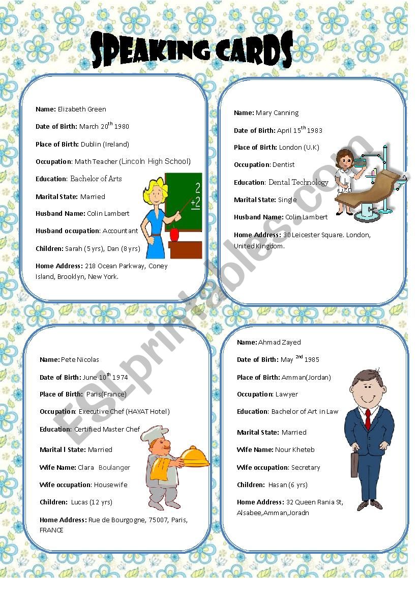 Speaking Cards worksheet