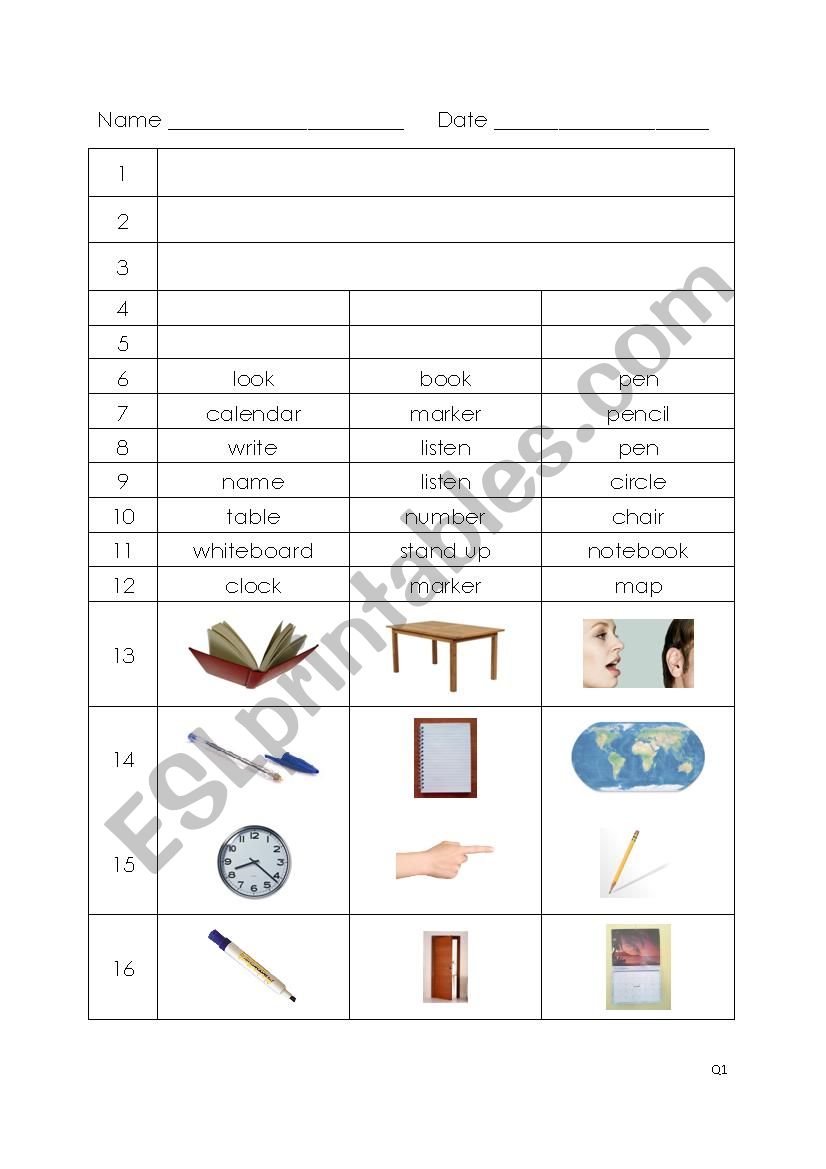 Classroom Directions Quiz worksheet