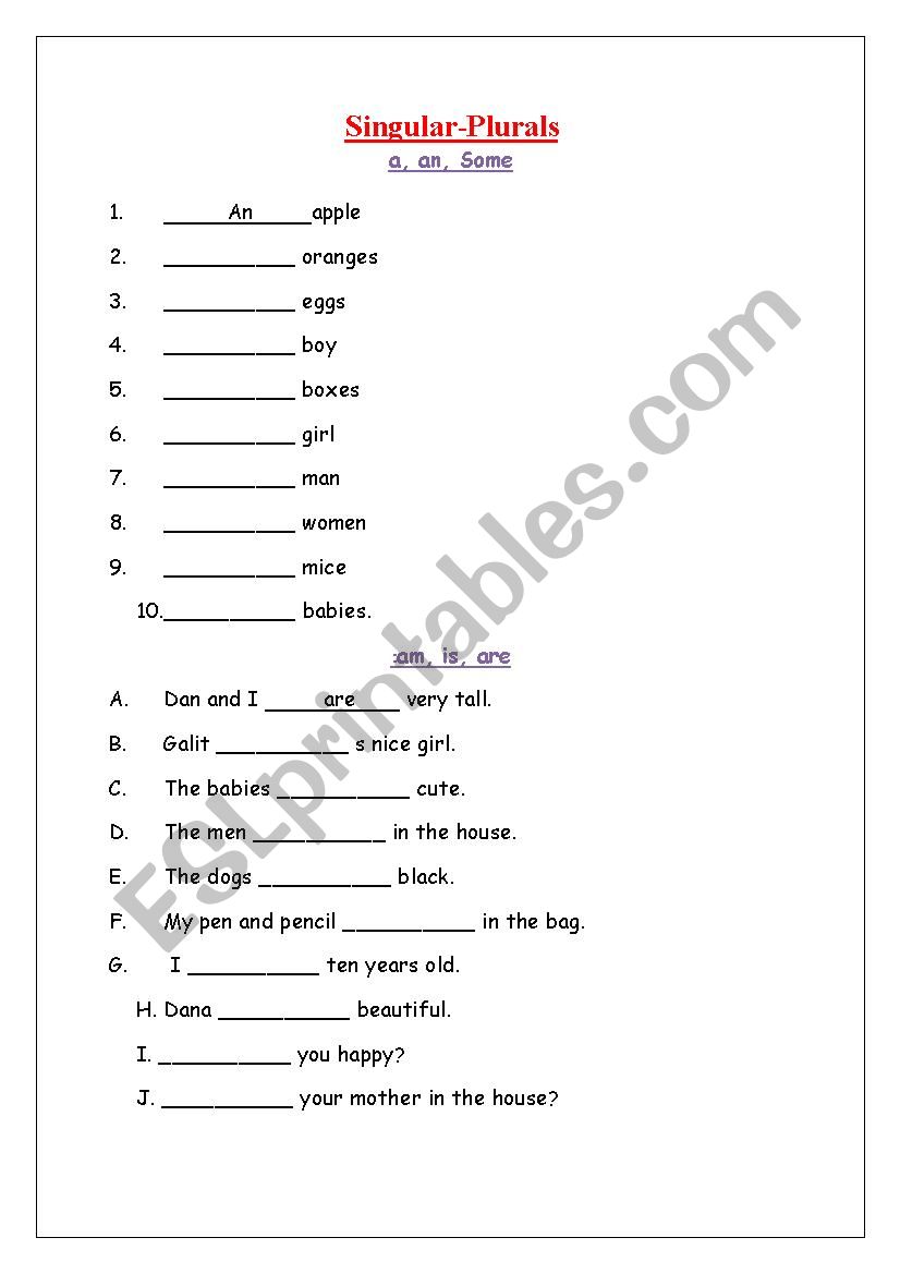 singular and plural worksheet