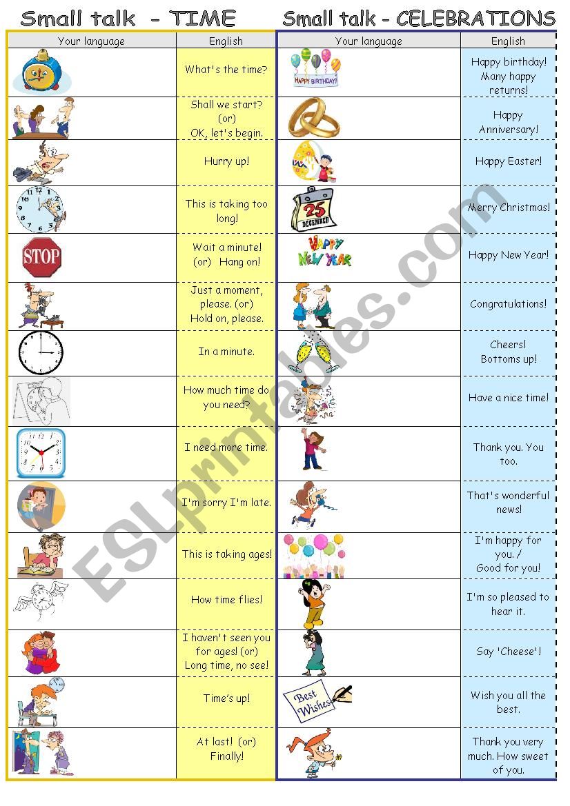 Small talk by topics - TIME & CELEBRATIONS (editable)