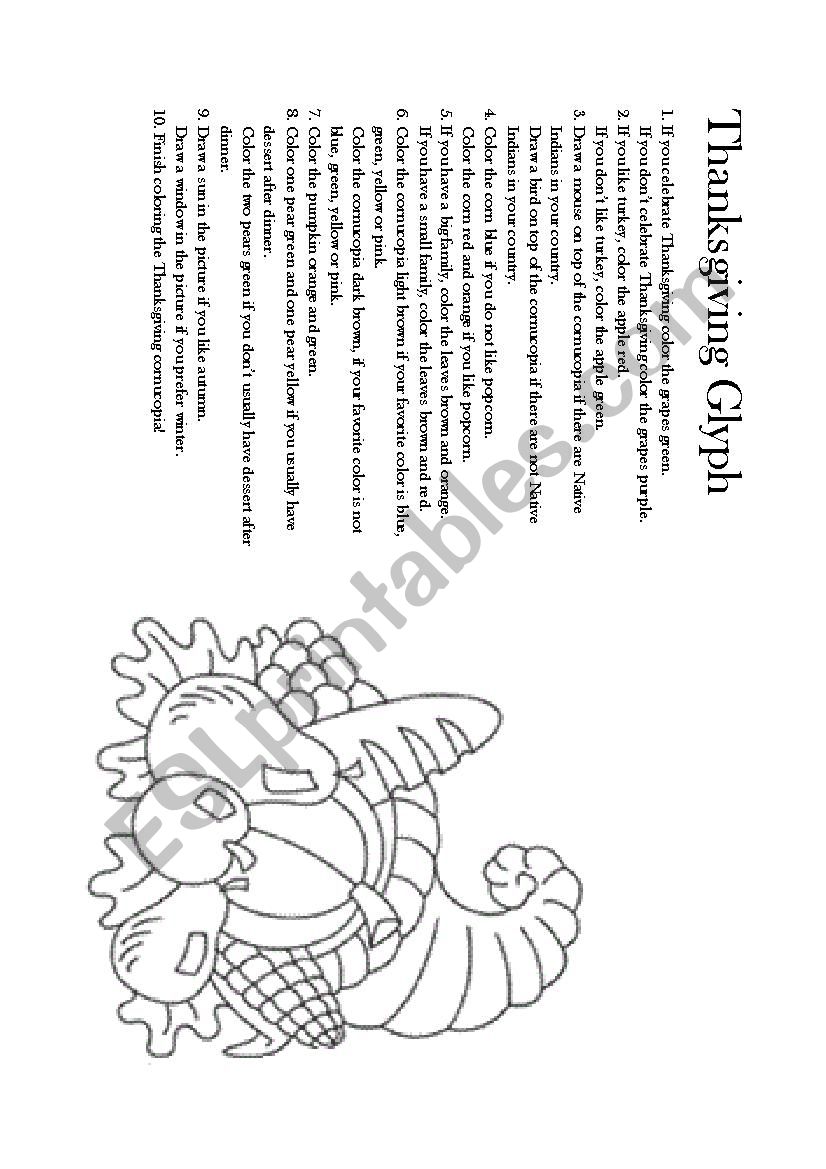 Thanksgiving Glyph worksheet